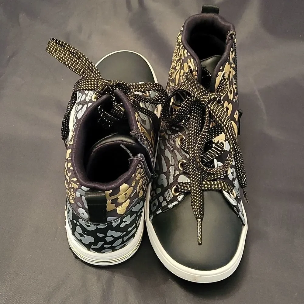 SKECHERS BLACK LEOPARD PRINT BLACK UNISEX-CHILD FASHION-HI